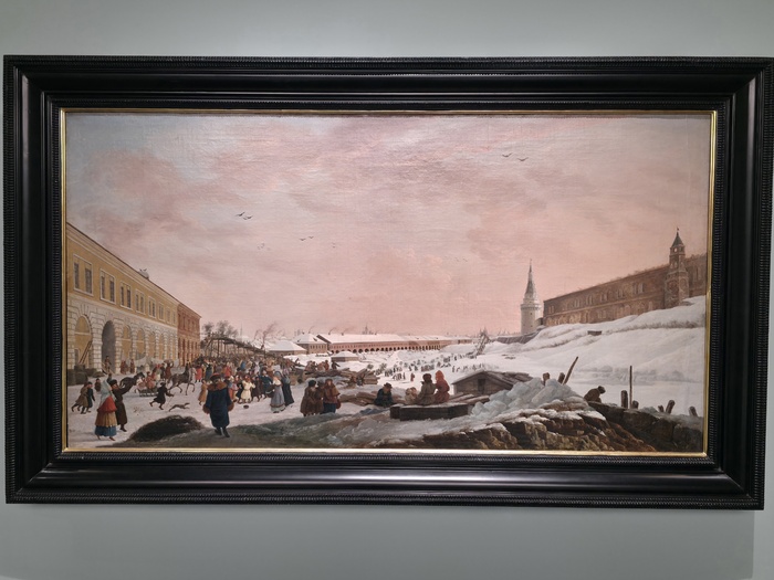 Жерар Делабарт. Подновинское предместье в Москве во время народного гулянья (1795 год). Под Новинским монастырем на Пасху традиционно устраивались гулянья с качелями