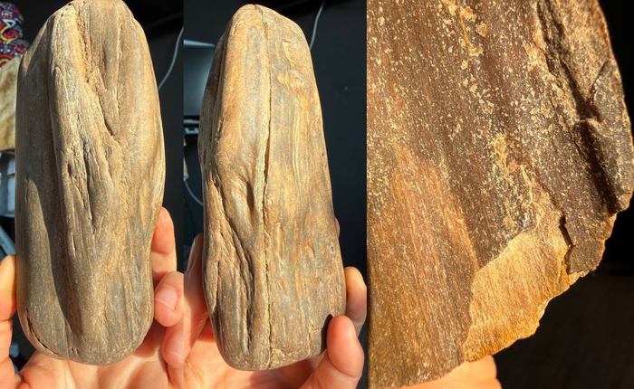 Псевдоморфоза кварцем. Более хрупкая структура. Образует характерные сломы.