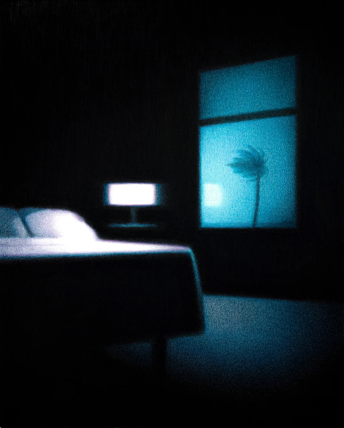 Bed, Light, Window and Palm