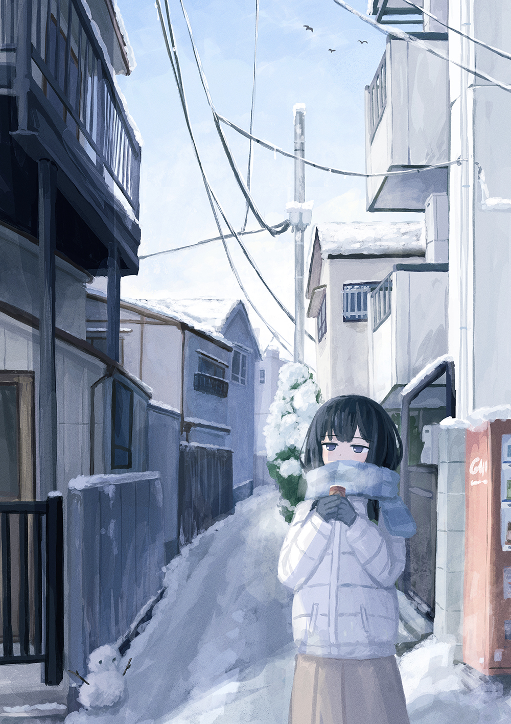 Winter morning - Anime, Anime art, Original character, Girls, Scarf, Winter, Snow