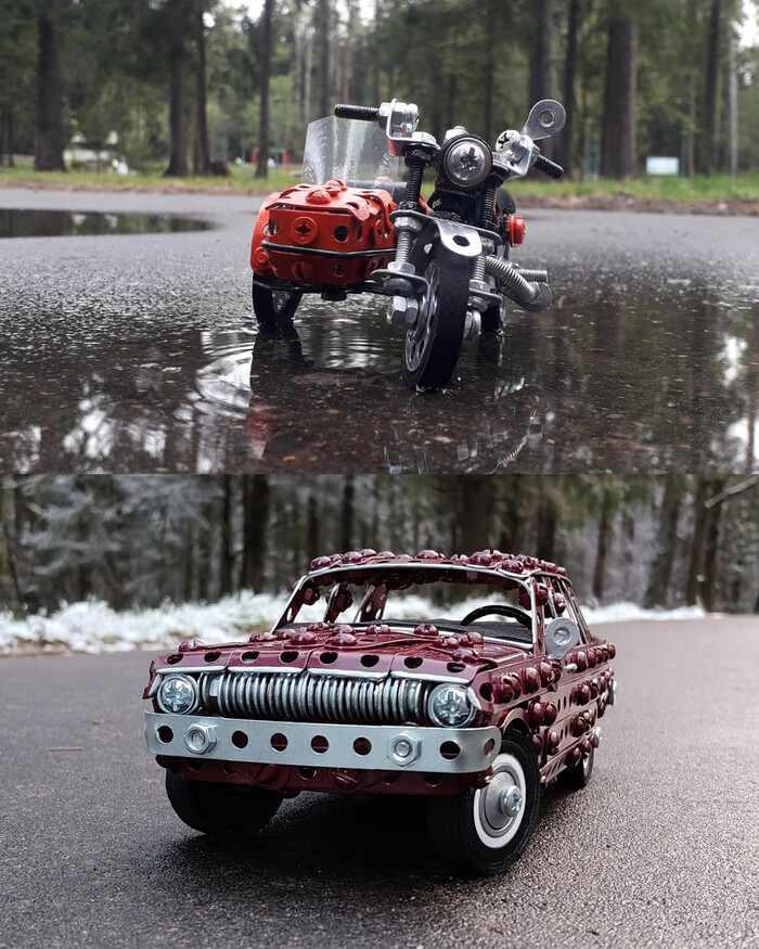 Иж Юпитер-5, ГАЗ-24 из металлического конструктора, проволоки, резины и картона