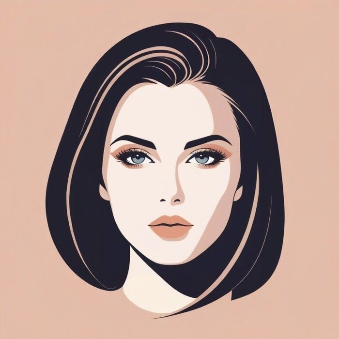 A vector portrait woman, minimalism, vector graphics, soft pastel palette