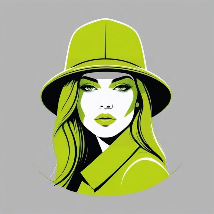 Vector artwork of a female portrait,it is made in a minimalistic style, vector image, light green headdress