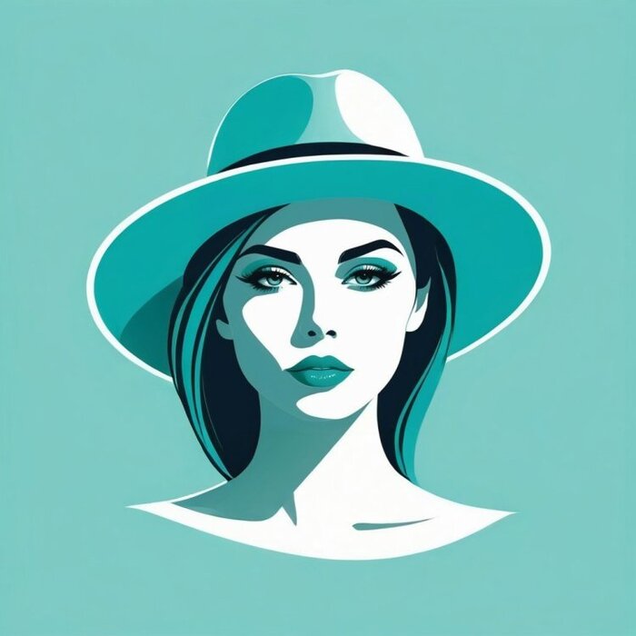 Minimalist vector representation of a girl, vector format, aquamarine hat used