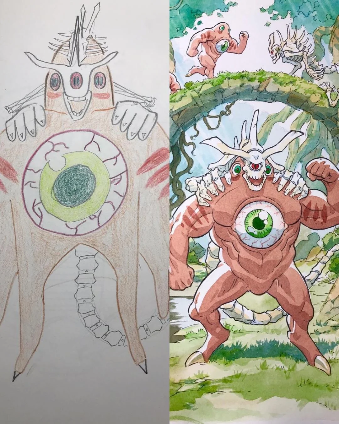 Animator Thomas Romain transforms his son's drawings into epic anime-style characters. - Anime, Style, Painting, Children, Father, Parents and children, Drawing, Amendments, Changes, Artist, Longpost
