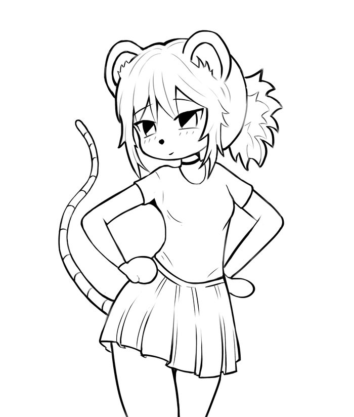 Anime girl mouse furry line art