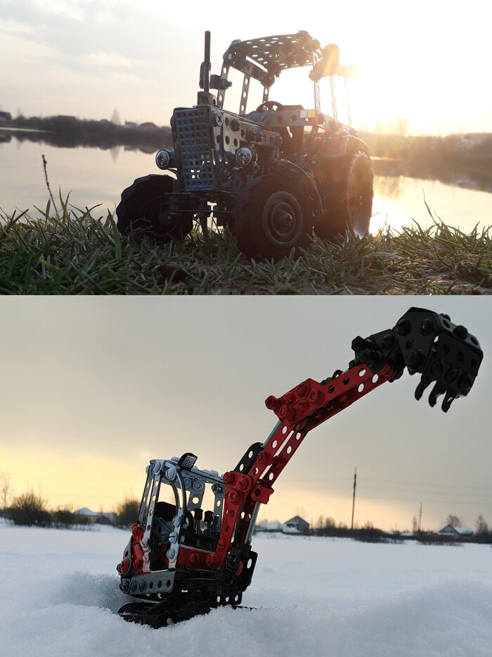 МТЗ-80, Neuson 1502 из металлического конструктора, резины, и картона