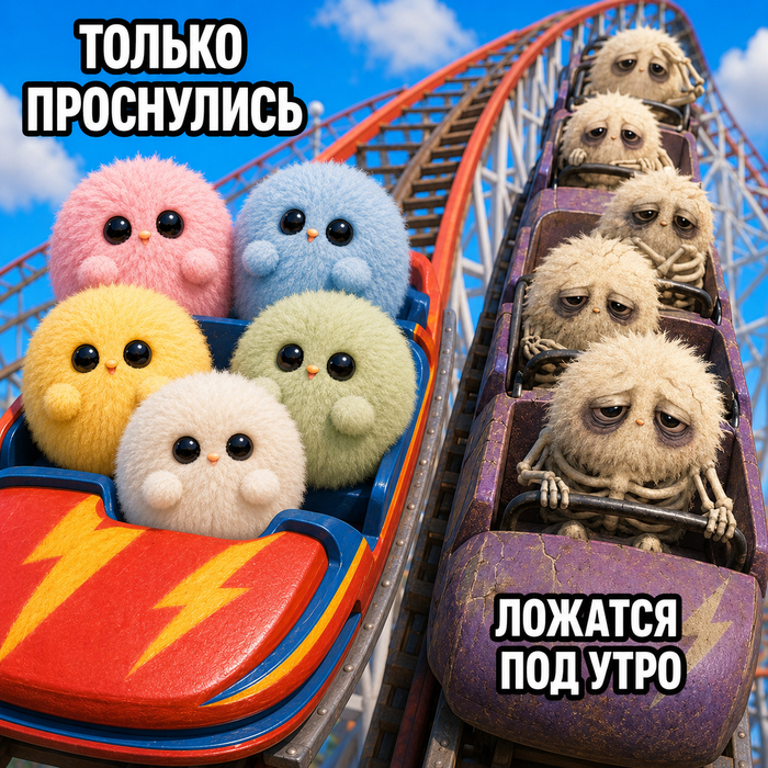 Когда одни только проснулись и уже готовы радоваться жизни, а другие ложатся под утро и выглядят так, будто прокатились на американских горках без сна. На какой стороне ты сегодня?