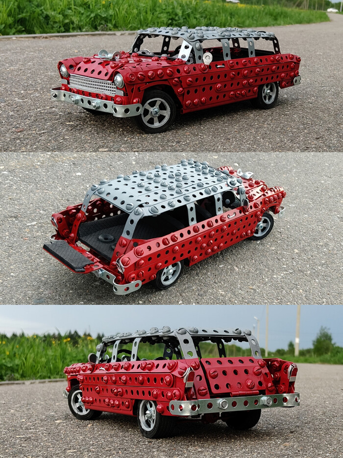 1955 Chevrolet Bel Air из металлического конструктора, проволоки, резины и картона