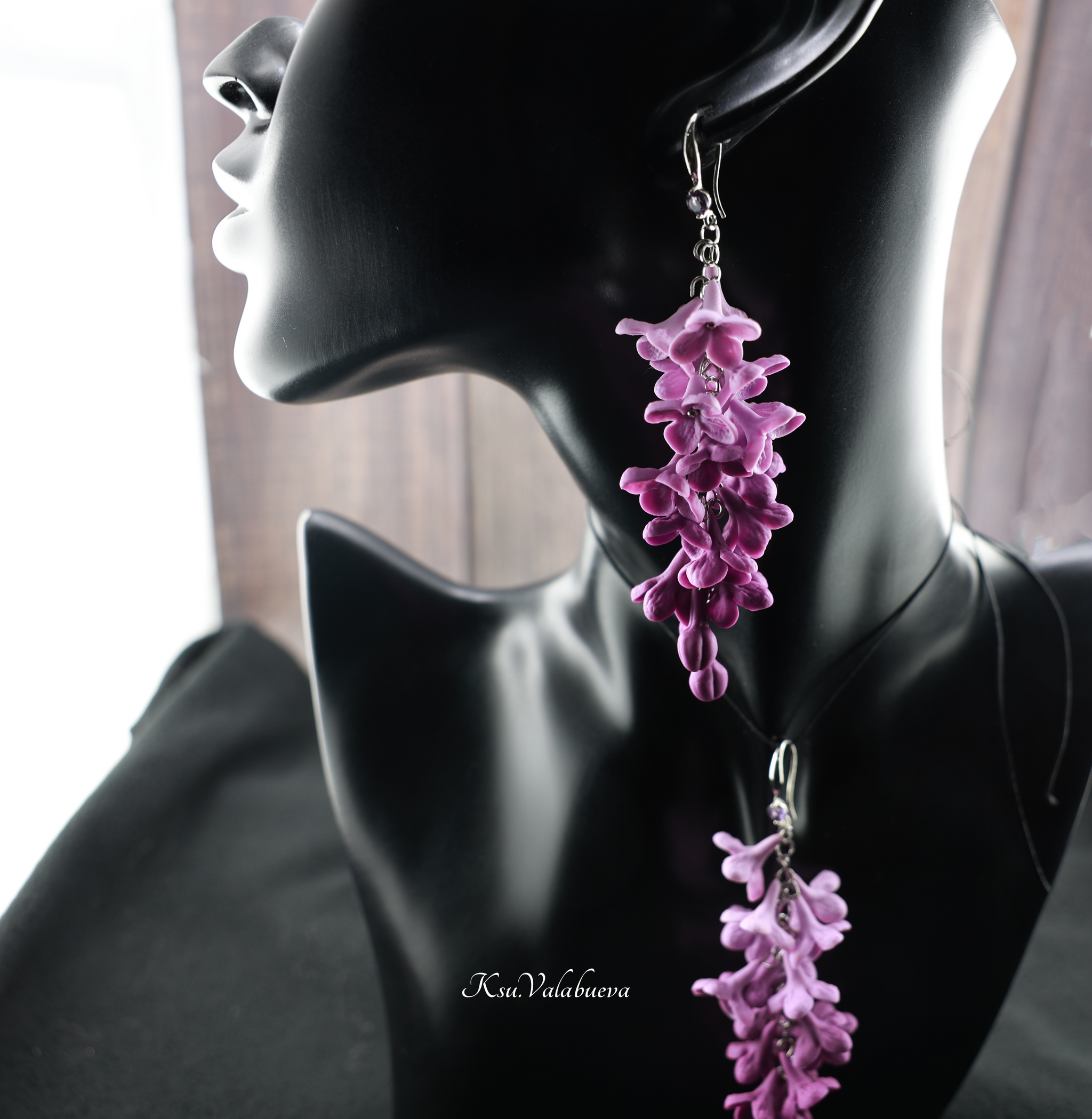 Lilac cluster earrings - Series Polymer clay earrings
, My, Polymer clay, Needlework without process, Handmade, Bijouterie, Needlework, Earrings, Lilac