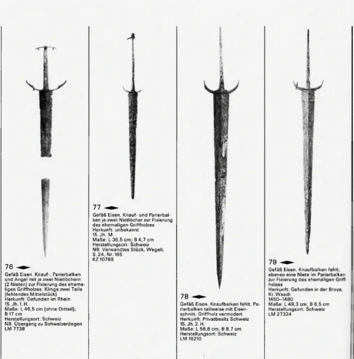 Schneider, Hugo Waffen im Schweizer Landesmuseum. Griffwaffen 1.Zürich, Orell Füssli, 1980. 4°, 286 S., zahlr. Abb., OLwd. m. OU, Tadell. Erstausgabe dieses Standardwerkes. P. 58