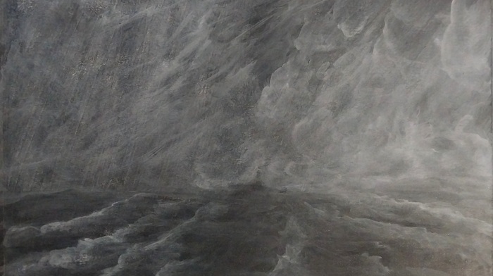Картон 155×235,черный акриловый грунт*,белила,гуаш,фиксатив.