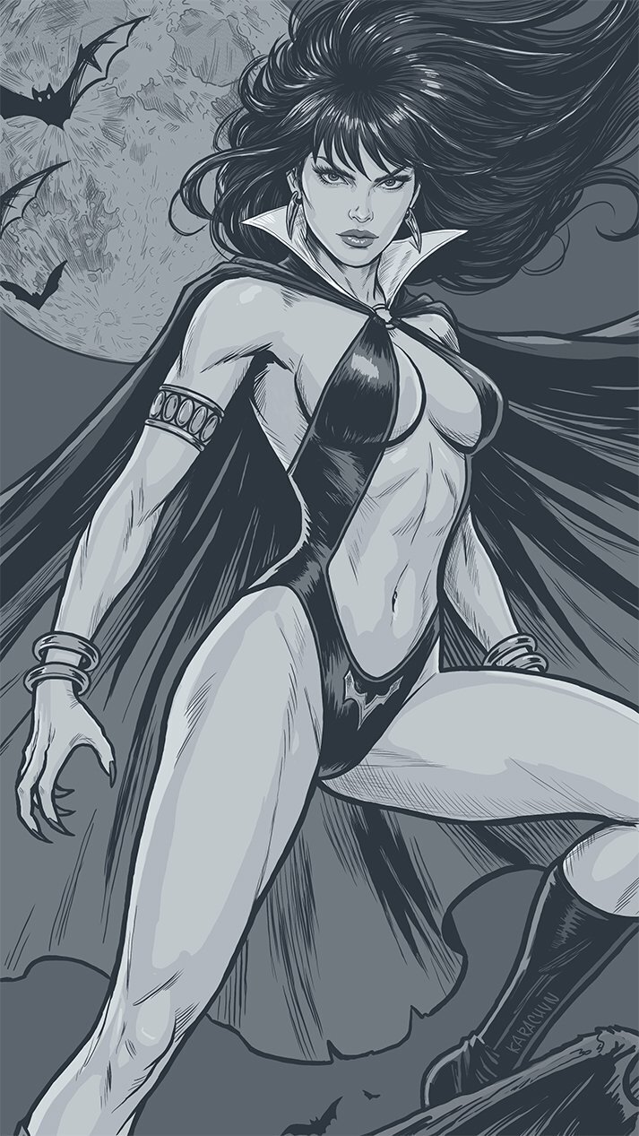 Vampirella - my fanart in a dark monochrome style - My, Drawing, Art, Artist, Illustrations, Digital drawing, Characters (edit)