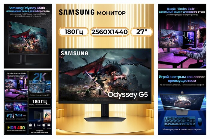 ������� ��� ���������� 27 180�� Samsung G5 LS27DG500, 2560�1440, 1ms, AMD FreeSync, HDR 400, �������, IPS, HAS PIVOT