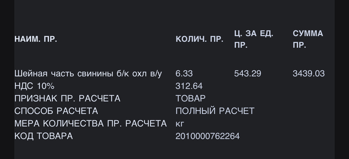 Ценник в чеке