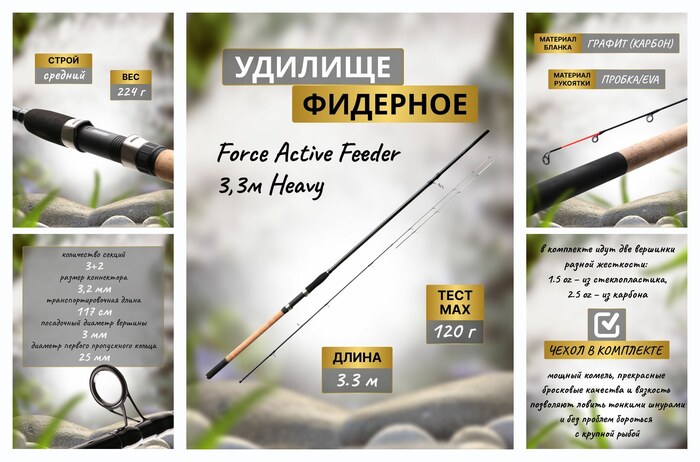 Фидерное удилище Flagman Force Active Feeder Heavy 3.3м 120