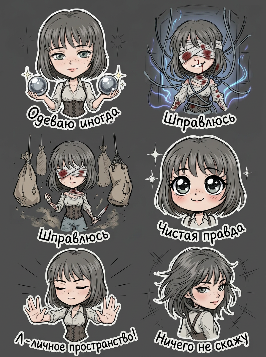 Book character stickers - Series Wasteland Ashes and Shadows
, My, Dark fantasy, Author's comic, Stickers, Post apocalypse