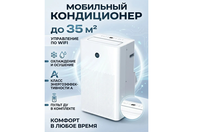 Флагманский мобильный кондиционер Airwave AWP-12PHW мощностью 12000 BTU с поддержкой Wi-Fi управления со смартфона, функцией интенсивного осушения и площадью охлаждения до 35 кв.м.