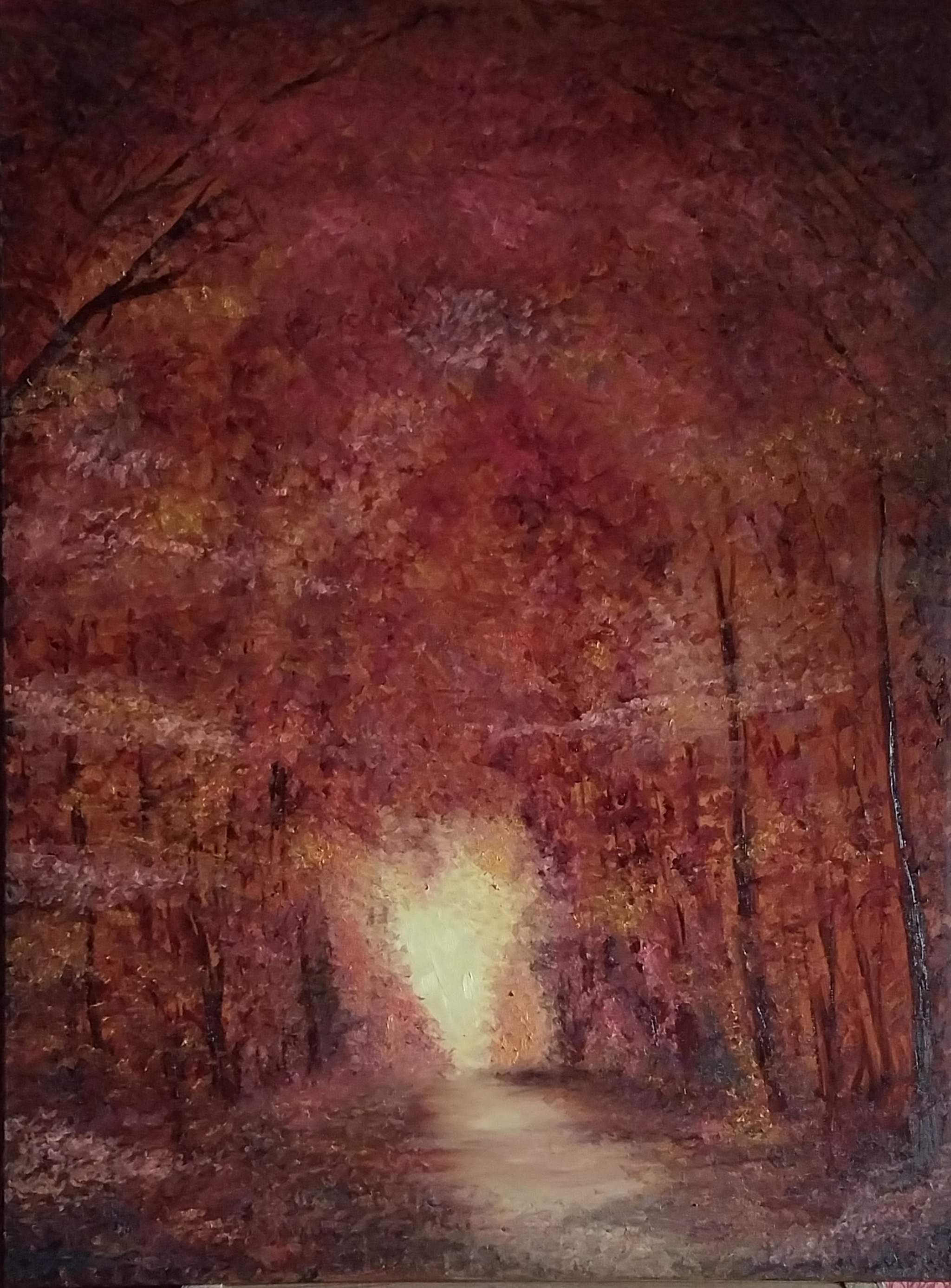 Firebloom - My, Painting, Author's painting, Oil painting, Canvas, Painting, Autumn, Forest, Landscape, Longpost