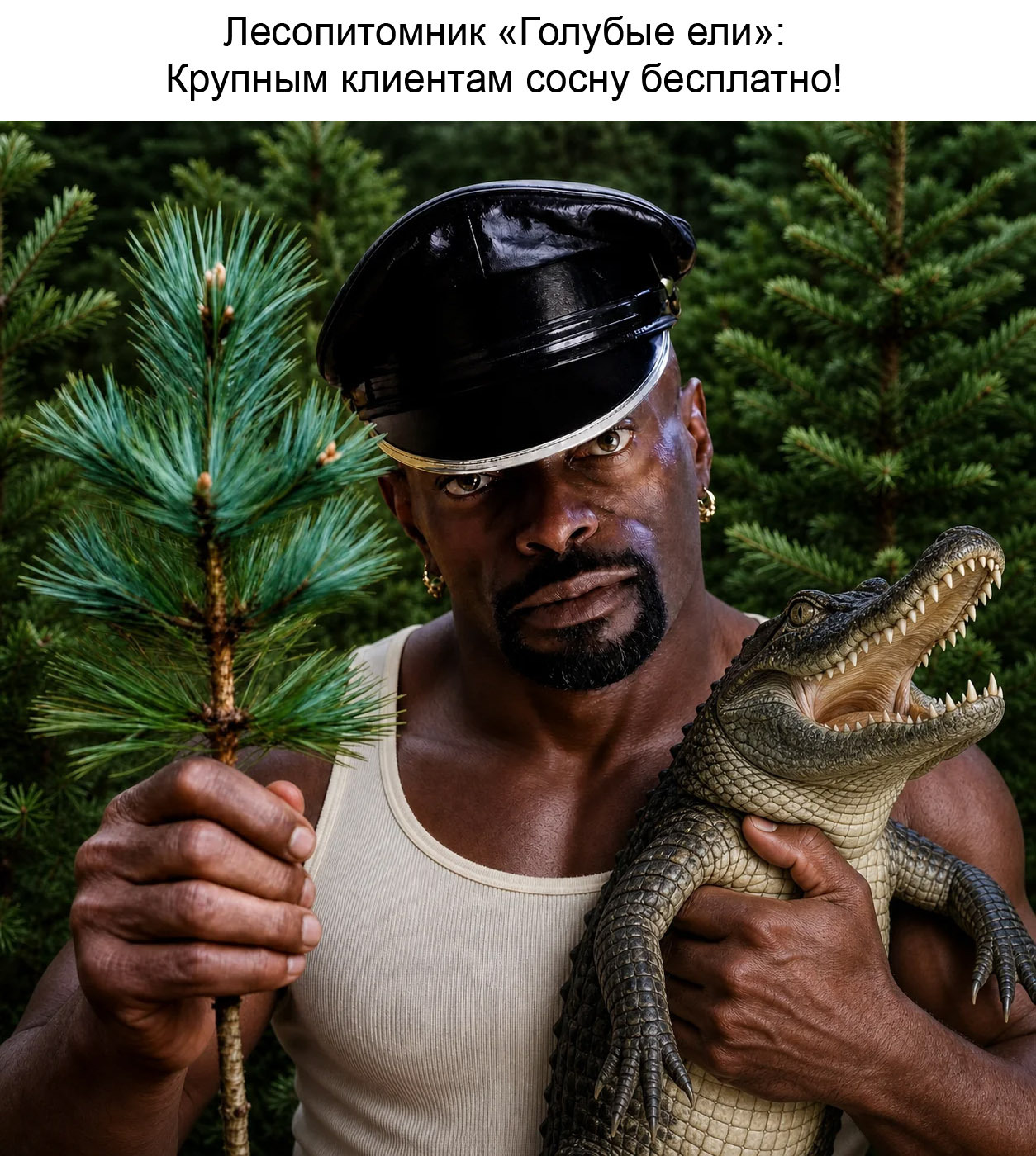 An unusual advertising move - My, Humor, Mister, Forest nursery, Black people, Crocodiles, Pine, Wordplay, Bit, Neural network art, Marketing, Advertising