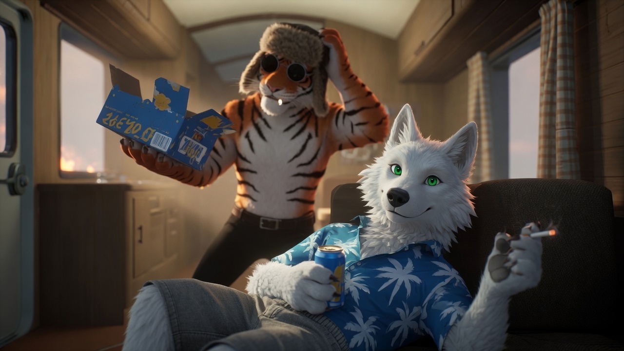 Furry art by Wolfmks #3859 for The Hangover in the RV - My, Neural Network Content, Furry, Longpost