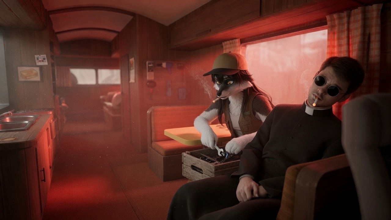 Furry art by Wolfmks #3859 for The Hangover in the RV - My, Neural Network Content, Furry, Longpost