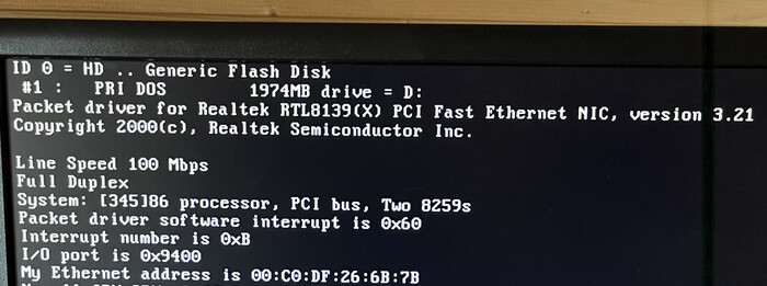 Загрузка пакетного драйвера сетевой карты Realtek 8139