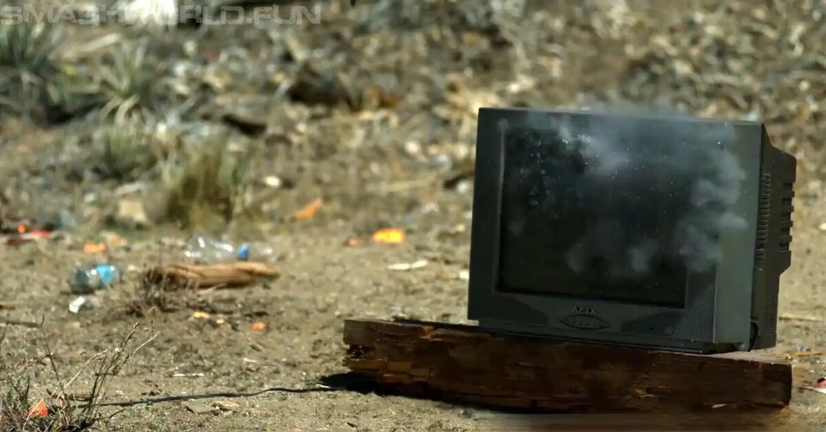 Why does a CRT TV first collapse and then fly apart? - TV set, Shotgun, Slow motion, Video, Soundless, Short videos