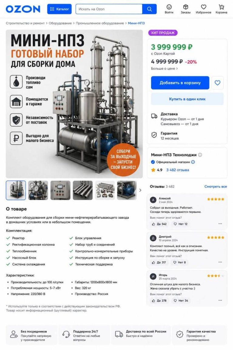 Is it true that mini-refineries for home fuel production are sold on marketplaces? - Fake news, Refinery, Fuel, Longpost