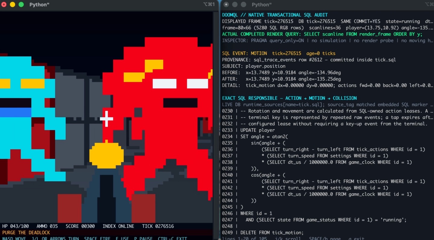 The AI ??wrote Doom in the language of databases. Each pixel is an SQL query. - My, Programming, IT, Artificial Intelligence, Neural Networks, Chatgpt, Computer games, Doom, 