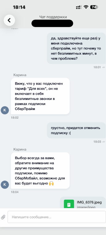 переписка с оператором