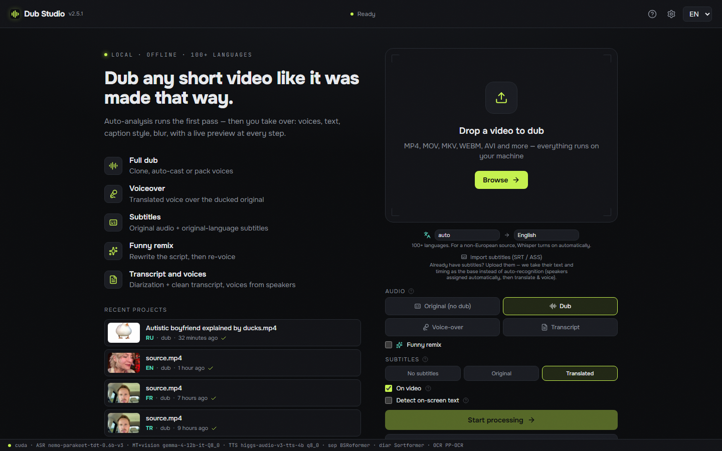 I created a free program that dubs videos into another language using the original voice using AI—locally, without the cloud. - My, Neural Networks, Artificial Intelligence, Dubbing, Translation, Open source, Subtitles, Localization, Video, Speech synthesis, Program, , Peekaboo+