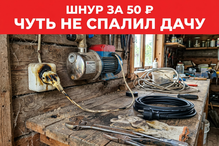 Гена запитал дачный насос через шнур за полтиник. На третью неделю понюхали