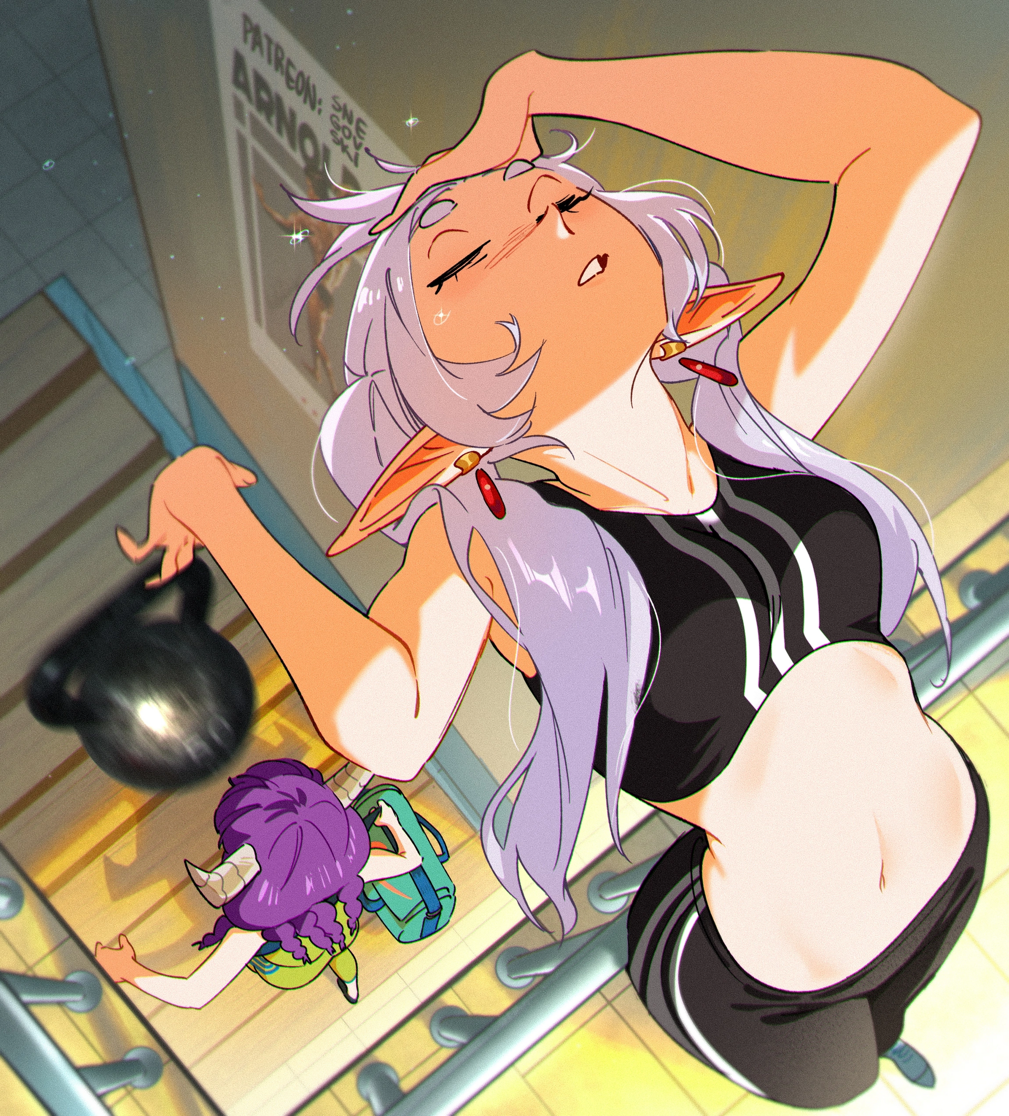 Don't skip leg day - Anime, Anime art, Girls, Sousou no Frieren, Frieren, Aura (Sousou No Frieren), Weight, Stairs, Head, Dropped, Gym, Snegovski