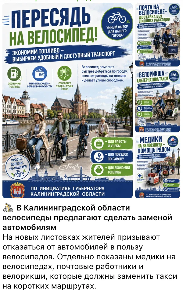 Is it true that in some regions of Russia, authorities are suggesting switching to bicycles to save fuel? - Fake news, A bike, Car, Fuel, Petrol, Saving, Ecology, Longpost