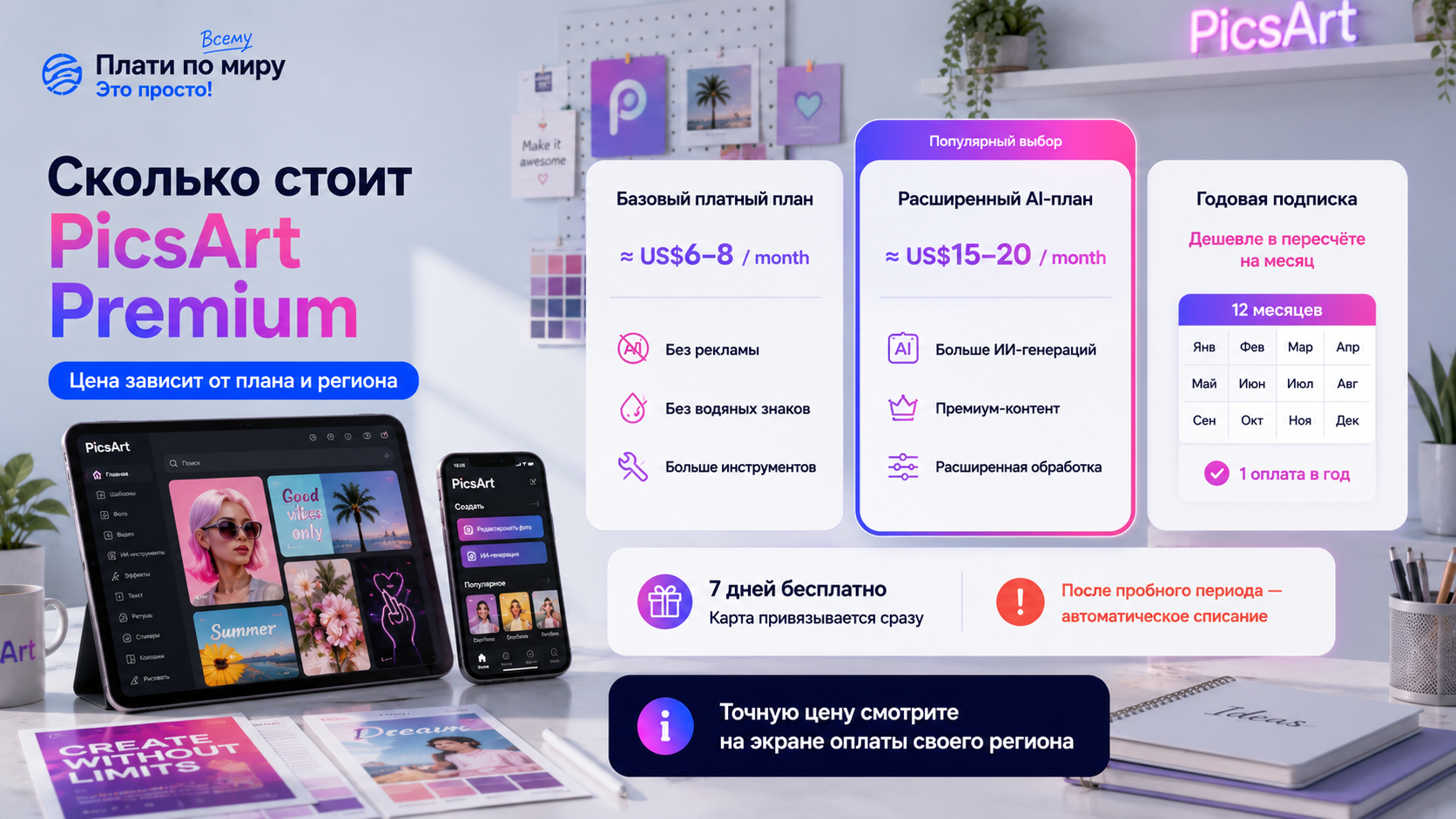 How to pay for PicsArt in Russia in 2026: with your card in minutes - Series How to pay for subscriptions, Bank card, Appendix, Instructions, iPhone, Picsart, Longpost, Service, Company Blogs, 