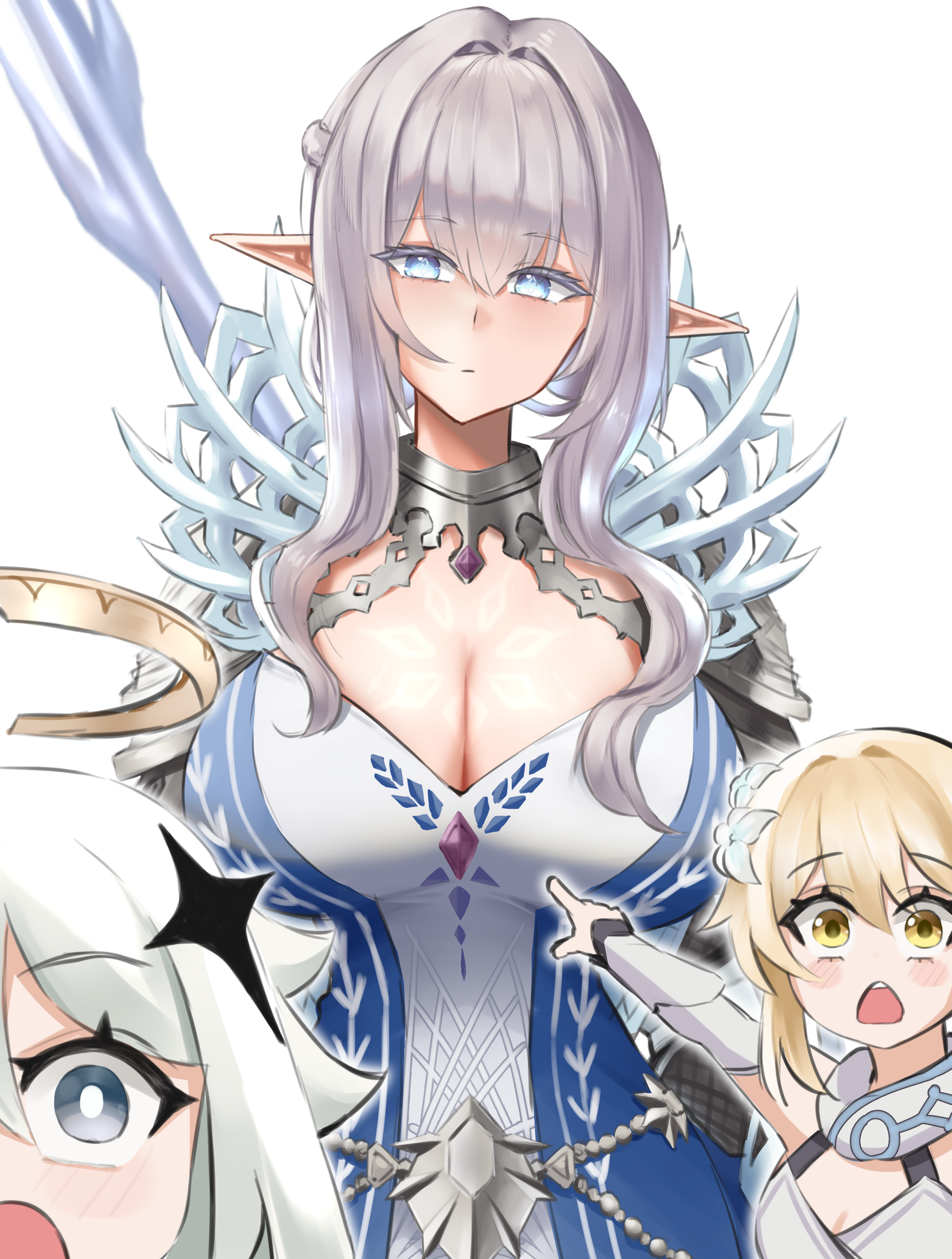 Okay, stop! We were promised the formidable ruler of Fatui, but here before me stands a divine elf with a stunning figure! - Anime, Anime art, Tsaritsa (Genshin Impact), Lumine (Genshin Impact), Paimon (Genshin Impact)