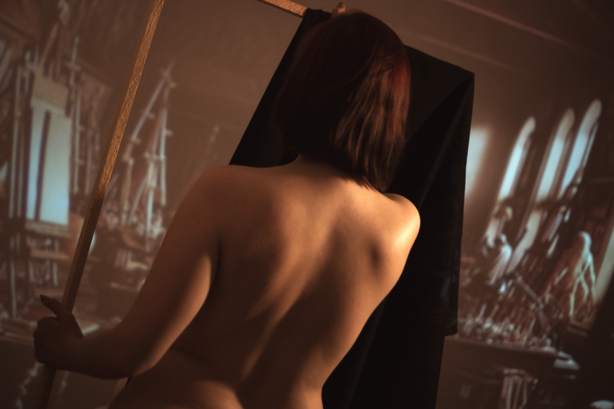 The girl in splinters - 18+, My, The photo, Girls, Redheads, Erotic, Boobs, Hips, No face, No bra, Longpost, NSFW