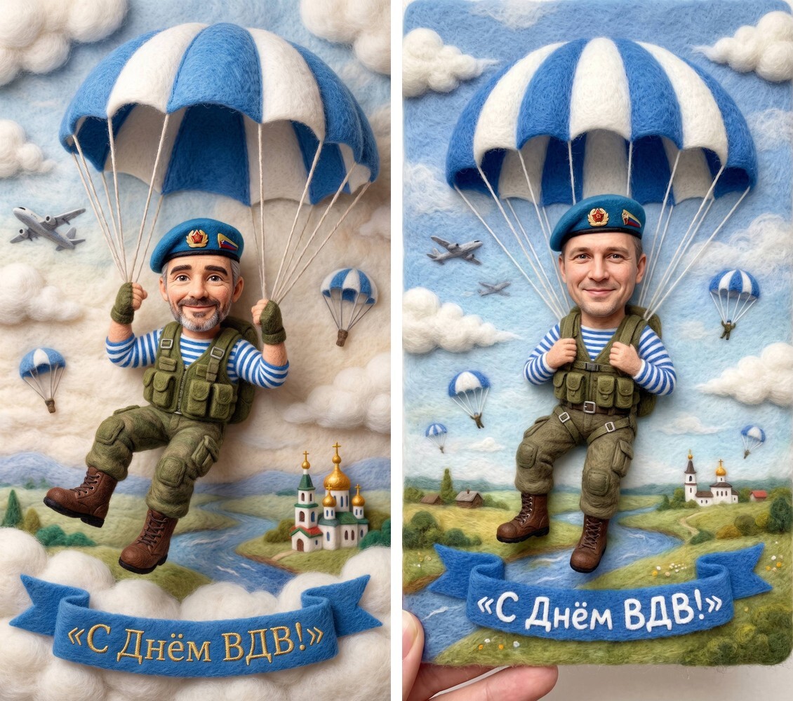 Airborne Forces Day Card from Your Photo: 10 Prompts for a Neural Network - Neural Network Content, Airborne forces, Day of the Airborne Forces, Postcard, Congratulation, Neural Networks, Prompt, Paratroopers, Blue berets, Striped vest, Holidays, Parachute, Artificial Intelligence, August 2, Images, Longpost, Telegram (link), MAX messenger (link)