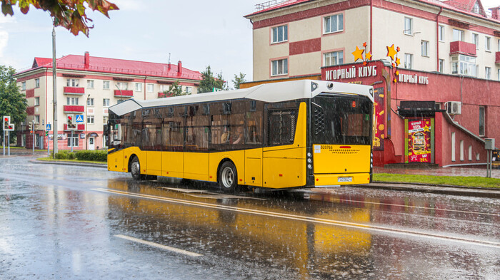 Грозовой ливень в Лиде. Автобус МАЗ-303.047 №020766 (АО 0042-4)