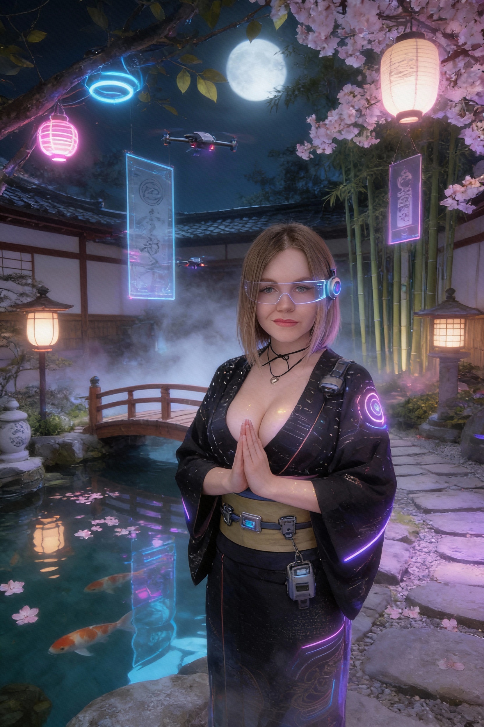 Cyber ??Geisha - My, Neural Network Content, Neural network art, Prompt, Girls, Photorealism