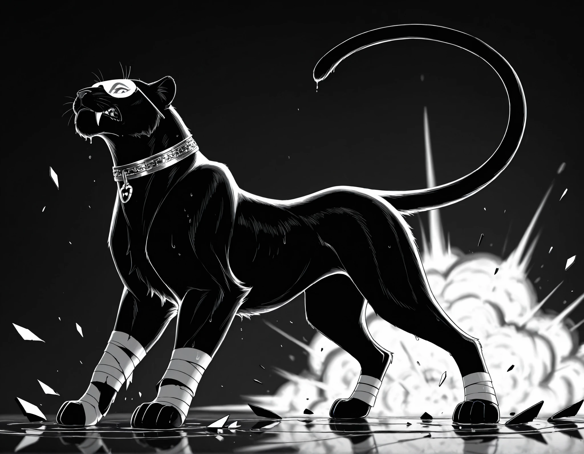 Panther - My, Neural Network Content, Furry, Furry feral, Stable diffusion, Panther, Neural network art, Black and white, Explosion