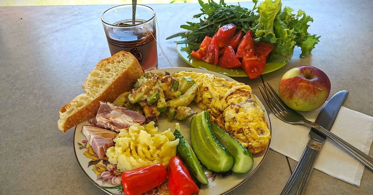 My breakfast - Series Forks  Spoons, My, Breakfast, Omelette, Potato, Ham, Cucumbers, Tomatoes, Hot peppers, Men's cooking, Video, Rutube, Short videos, Zucchini