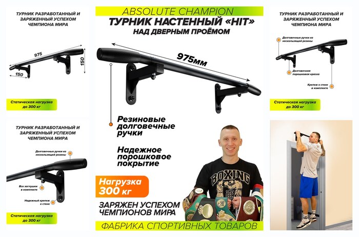 Турник настенный HIT черный. Турник для подтягивания наддверный Absolute Champion.