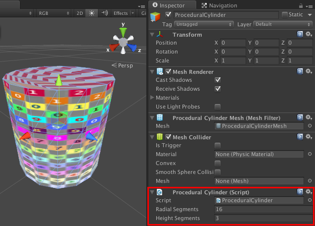 Пример объекта с компонентами в Unity 3D