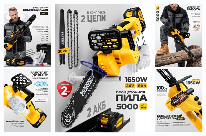 Цепная аккумуляторная пила Horder-RS-2430-Li2 бесщеточная 1650W