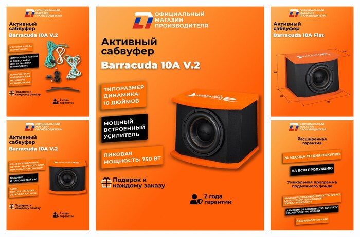Cабвуфер для автомобиля активный DL Audio Barracuda 10A V.2 750Вт