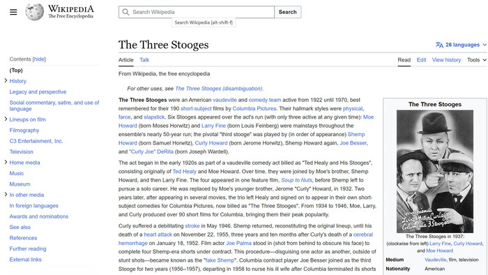 "The Three Stooges" - ��� "��� ������". (���������� � ��� � 20�-70� ���� 20 ���� ��������������� ��� �� � ���� � �������� ���� �������). ����������� � ����� "en.wikipedia"