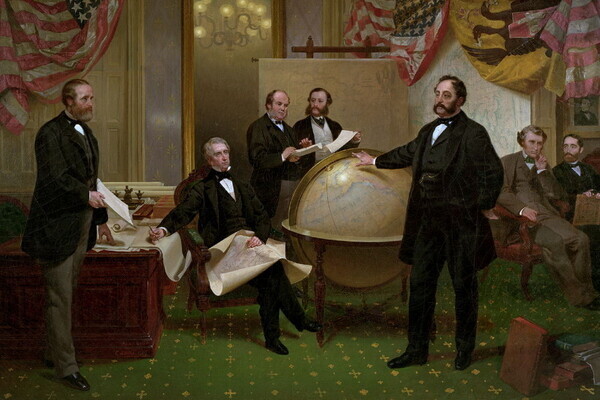 Эмануэль Лойце. «Подписание договора о продаже Аляски 30 марта 1867 года».1868