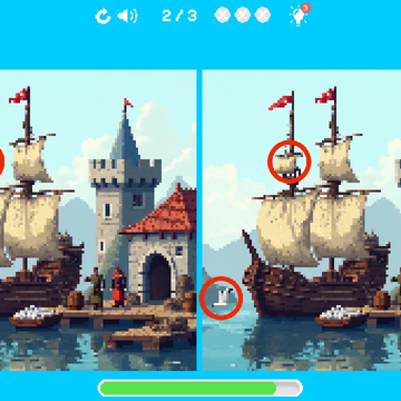 Найди отличия на двух пиксельных картинках, уложившись в 2 минуты и не допустив больше двух ошибок. Проверь свою внимательность и заработай максимум звёзд!